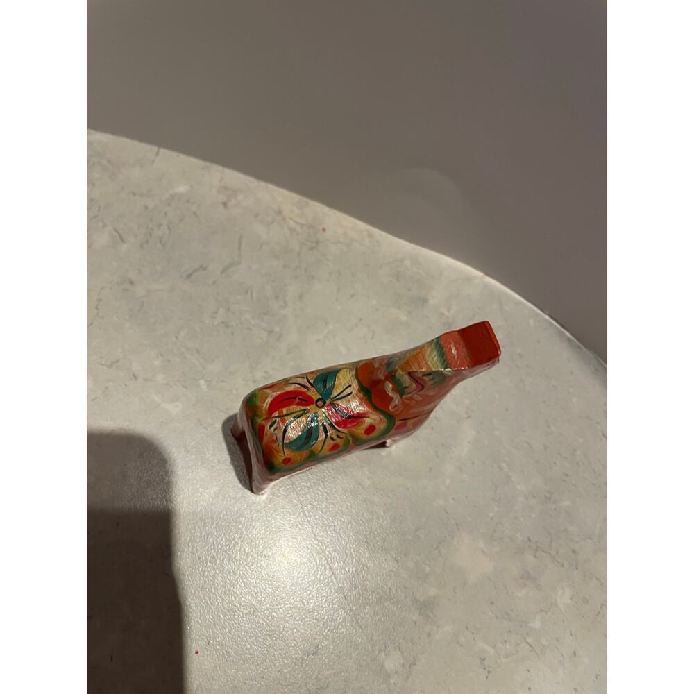 Vintage Awedish Dala Horse 3”x2.75”x1” Orange Blue-green floral design - Picture 5 of 8